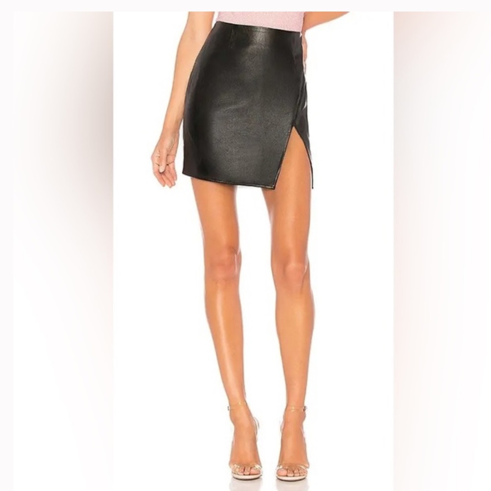 Superdown black pleather mini skirt high waisted slit super down XS Revolve